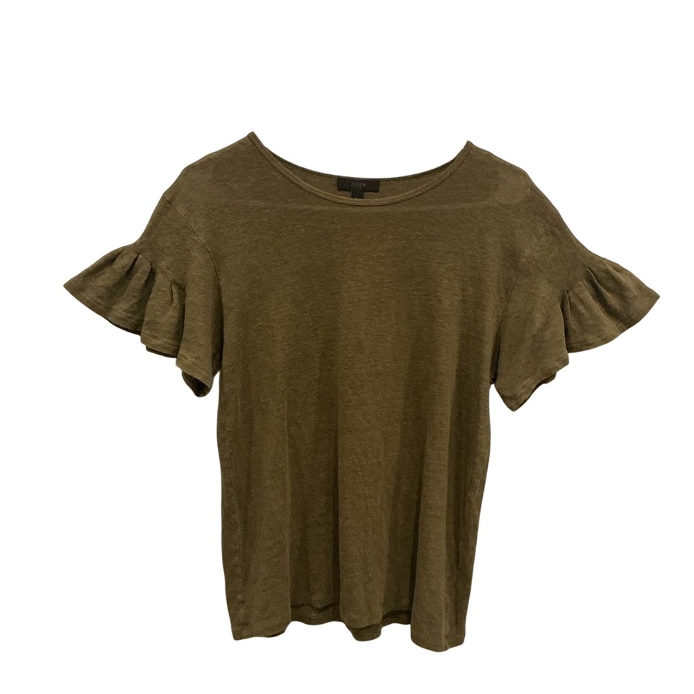 J.Crew Womens 100% Linen Top S Hunter Green Flutter Sleeve Preppy Summer Boho